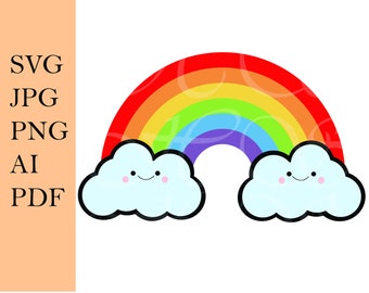 SVG file Rainbow and Happy Cloud, Layered, Colorful, Printable, Illustration, Jpg, Png, Pdf, Ai, Svg, Digital Download