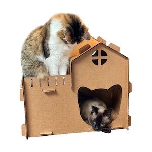 Cardboard Cat Homes Kitty House, Cat Playhouse for Indoor Cats, Gift For Cat Lovers