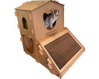 Cardboard Cat Homes Cat Mansion, Cat Playhouse for Indoor Cats, Gift For Cat Lovers