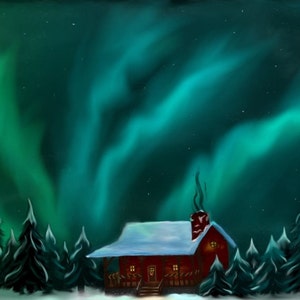 Nordlichter Aufkleber - 4'' x 2,5'' matte Aurora Borealis digitale Zeichnung handgefertigt
