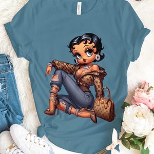 Bolso Louis Vuitton de Betty Boop, belleza marrón, diamantes, joyas, regalo para novia, moda, acogedor, para mujer, cumpleaños, Baddie Bougie, linda camiseta para el Día de la Madre.