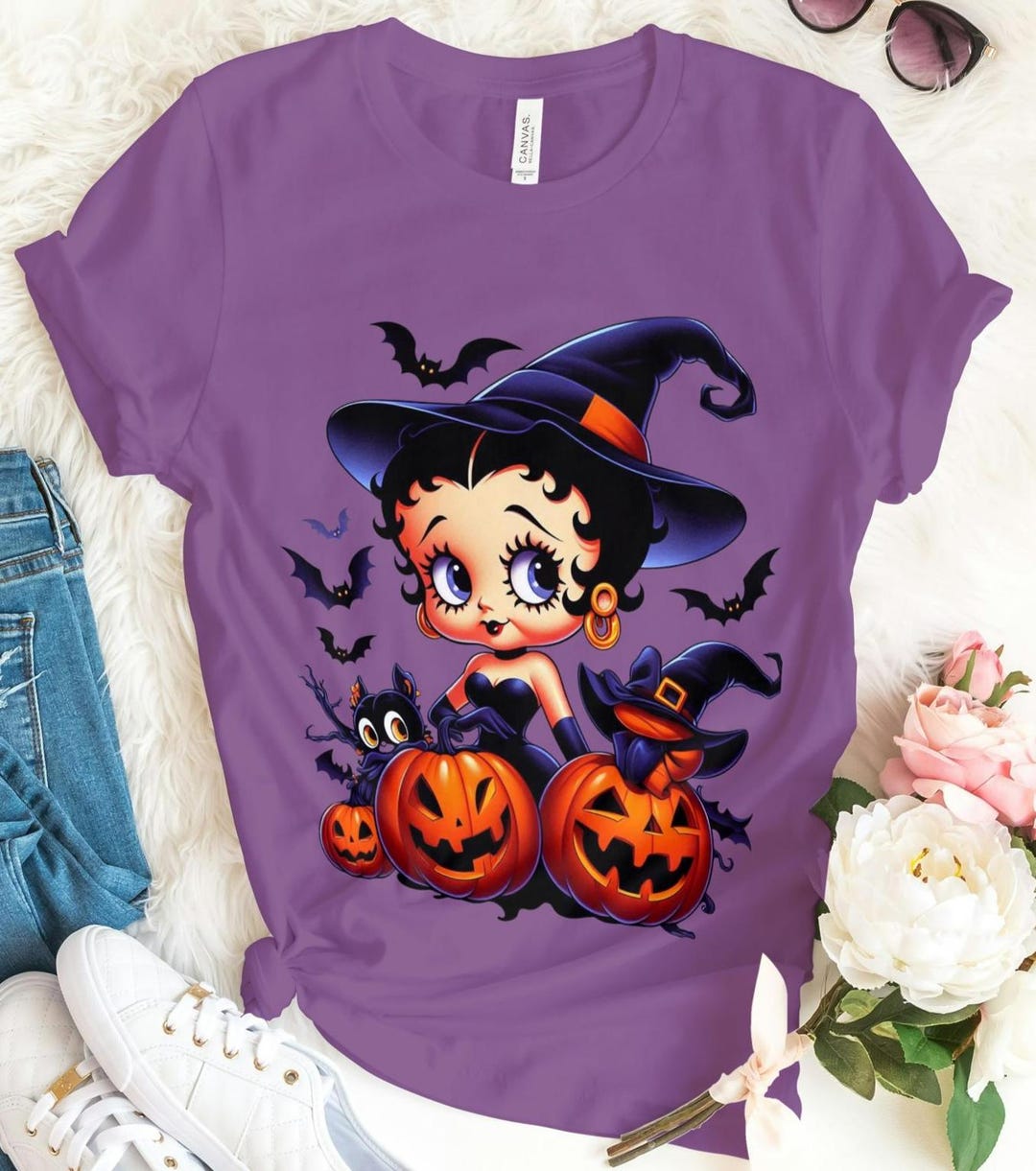 BETTY BOOP WITCH Betty Boop Spooky Pumpkin Scary Bats Halloween Beauty ...