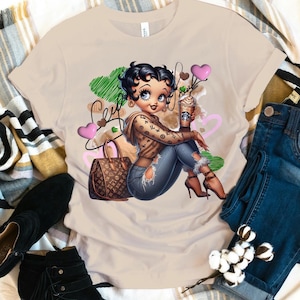 Betty Boop Louis Vuitton Starbucks bolsa marrón regalo de belleza Novia moda corazón Moda cumpleaños villano Fan de dibujos animados Jean linda mamá camisa
