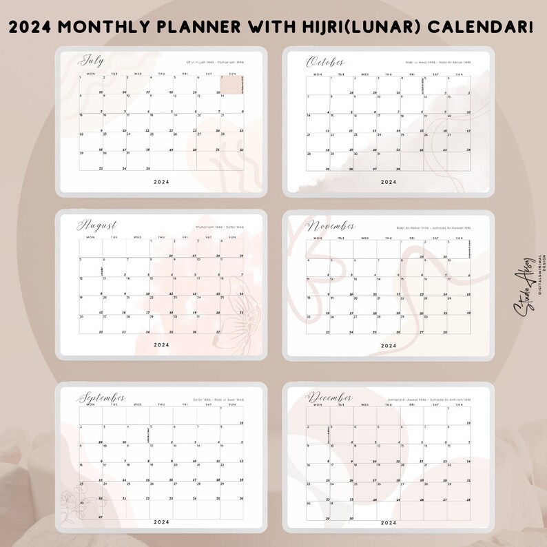 2024 Gregorian & Lunar Hijri Islamic Calendar Neutral Minimal Etsy