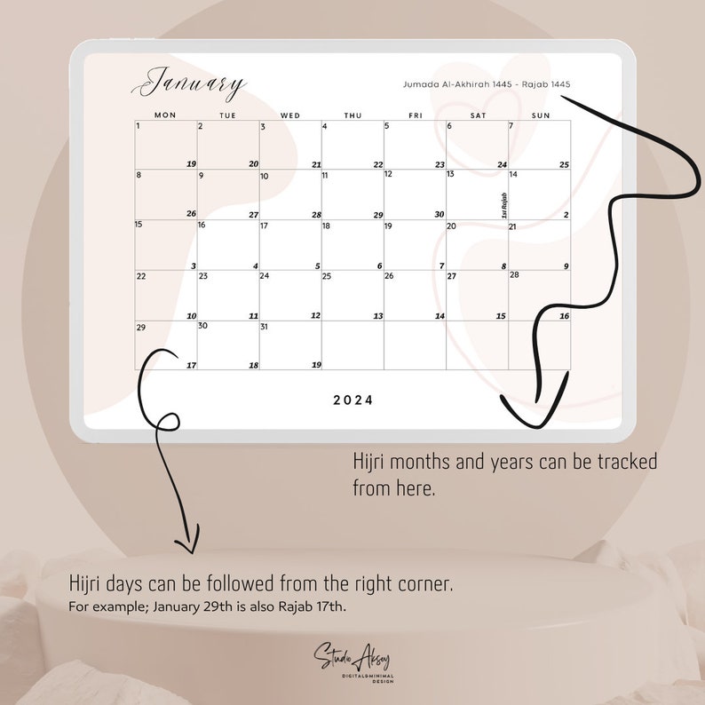 2024 Gregorian & Lunar Hijri Islamic Calendar Neutral Minimal Etsy