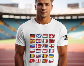 Euro Cup 2024 T-Shirt with Country Flags Unisex Jersey Short Sleeve Tee Football Tournament Soccer Tee featuring European Championship Flags