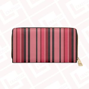 Cartera con cremallera de rayas rosas, regalo para mujer, monedero, monedero con diseño de bloques de color, tarjetero, bolsa minimalista, accesorio retro elegante