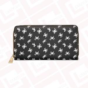 Cartera con cremallera Spider de diseñador, estuche de diseñador, regalo accesorio de moda para creadores de tendencias, cuero sintético con diseño de estampado vibrante