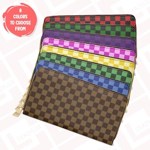 Carteras de diseñador con cremallera a cuadros, estuches de diseñador, accesorio de moda, regalo para quienes marcan tendencia, piel sintética con diseño de estampado vibrante, estilo retro