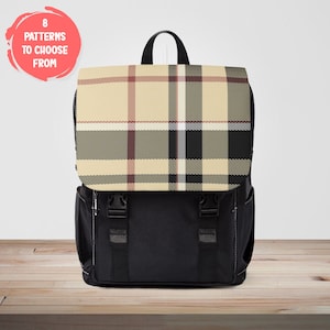 Sac à dos classique en toile Oxford à carreaux beige, sac à dos à bandoulière décontracté unisexe à carreaux, cartable tendance, cadeau de rentrée