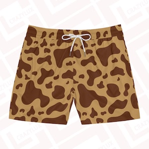 Bruine koeienhuid zwemshort, halflange herenshort, westers design, cadeau voor hem, herenzwempak, strandkleding, designer zwembroek