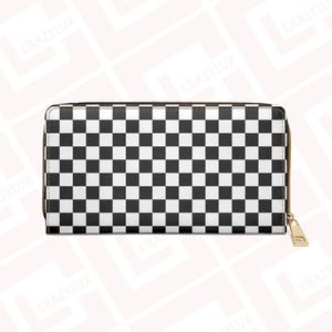 Cartera con cremallera a cuadros de diseñador, estuche de diseñador, accesorio de moda, regalo para quienes marcan tendencia, piel sintética con diseño de estampado vibrante, estilo retro