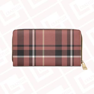 Cartera con cremallera a cuadros rosas de diseñador, hermoso estuche para bolso, accesorio de moda, regalo para quienes marcan tendencia, cuero sintético con diseño de estampado vibrante