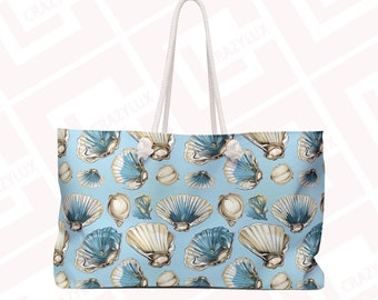 Sea Shell Oversized Weekender Tote Bag Beach Travel Purse with rope handle Gift for her Nautical Beach Tote Honeymoon travel gift for mom