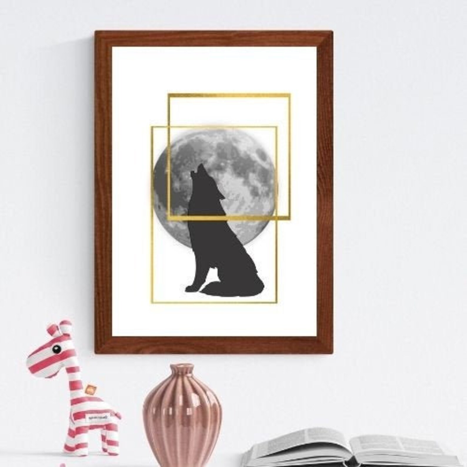 Wolf Gold und Weiß Digitaldruck Wandkunst | Etsy