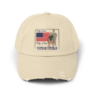 My Dad My Hero Vietnam Veteran Unisex Distressed Cap, Gift for Veterans Day, Dad Hat for Military Families, USA Flag Cap