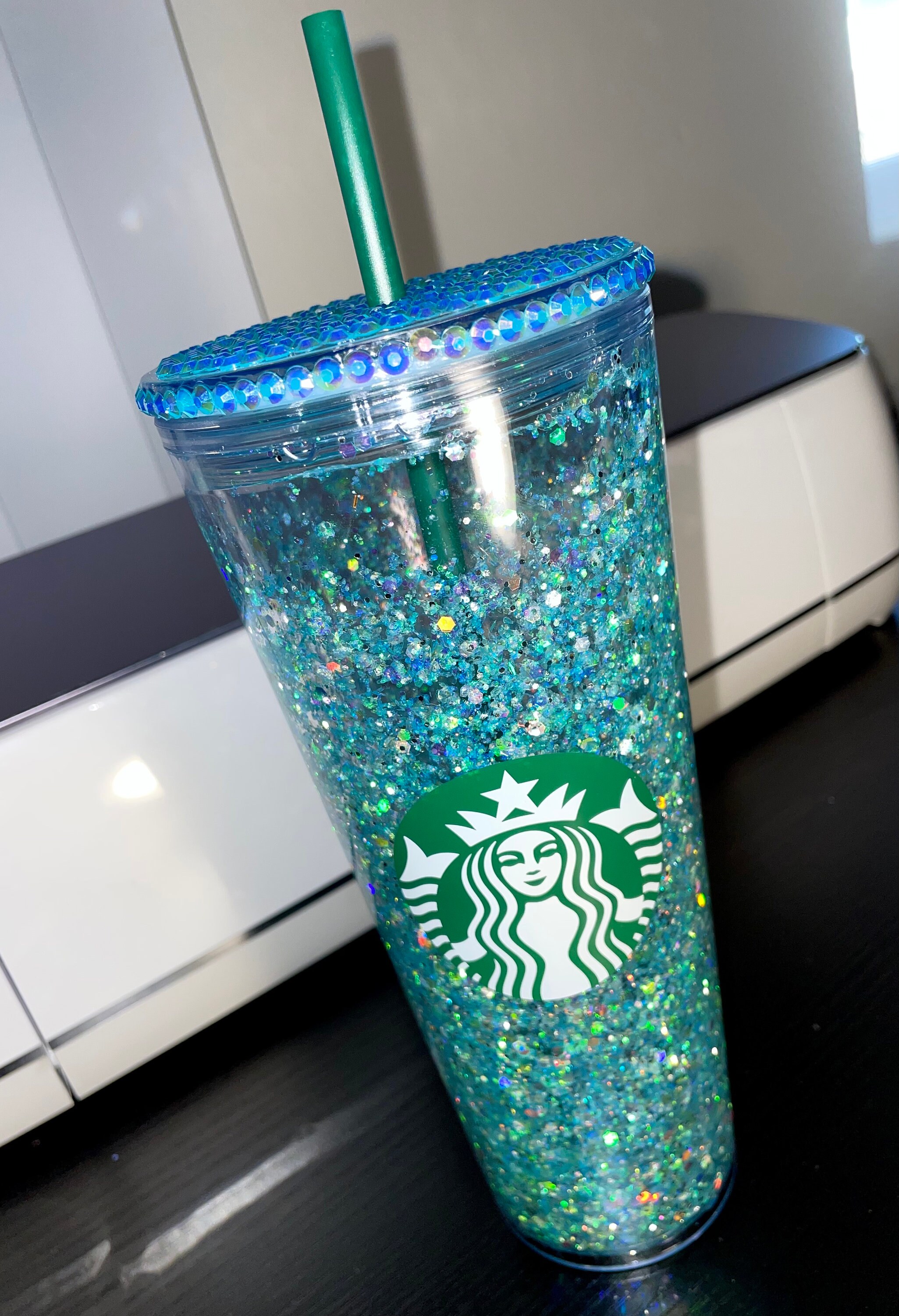 Starbucks Snow globe tumbler and rhinestone lid Etsy