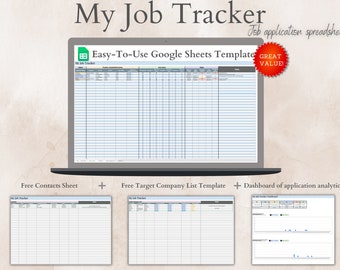 Seguimiento de solicitudes de empleo, seguimiento de empleos, seguimiento de entrevistas de trabajo, planificador de búsqueda de empleo, hoja de cálculo de seguimiento de empleos, plantilla de Google Sheets, búsqueda de empleo