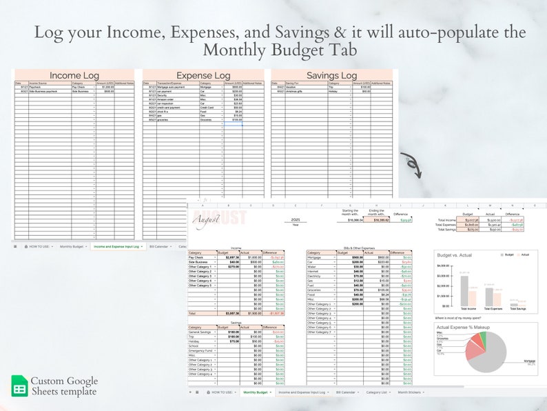 Monthly Budget Spreadsheet Google Sheets Budget Template Etsy