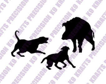 Bay dogs and feral hog, wild pig, hunting, svg