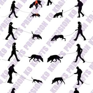 Rastreando manipuladores e seus cães, beagle, doberman, ponteiro, sabujo, daschund, labrador, trabalho de perfume, SVG, PNG, Ai,