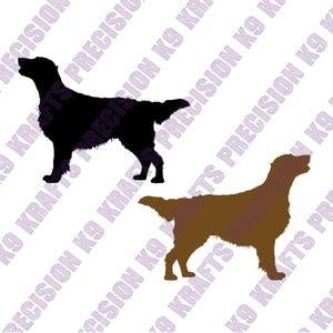 May include: Two dog silhouettes, one black and one brown, are depicted in a side profile with their heads raised. The image has a white background with a repeating pattern of text that reads "PRECISION K9 KRAFTS".