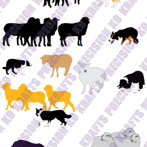 flock, border collies, stock dogs, working dog, herding, SVG, PNG, Ai, PDF, Clipart, vector art, cut file,