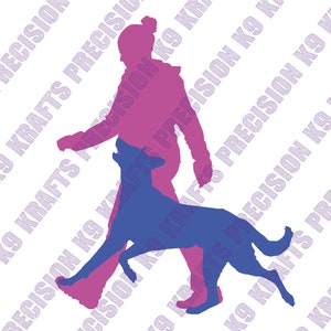 Malinois heeling with lady, Obedience, Schutzhund handler, dog handler, dxf