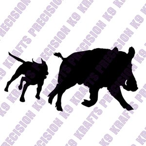 Dog chasing wild pig, hunting, feral hog, svg, dxf, png, eps,