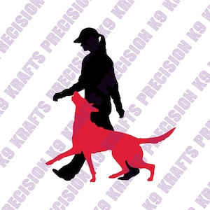Female handler with Malinois heeling, IPO, Schutzhund, dog sports, PNG, SVG, pdf, ai, dxf