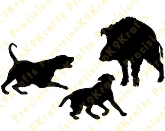 Bay dogs and feral hog, wild pig, hunting, svg