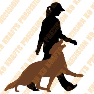 Lady handler with German shepherd, heeling, obedience, svg, dxf,