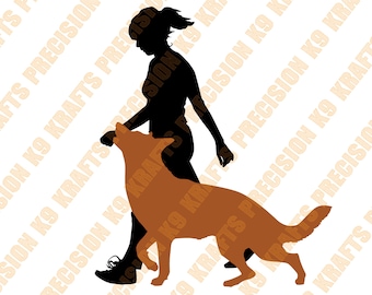 German Shepherd with woman handler, schutzhund, IPO, EPS, DXF, ai, png, svg