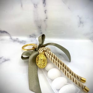 Panayia/Virgin Mary Cord Keyring Charm Bonbonierre |Baptism |Christening |Confirmation |Communion |Favours |Sugared Almonds |Koufeta