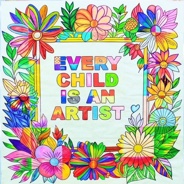 Póster colaborativo 'Cada niño es un artista' para colorear. Plantillas imprimibles