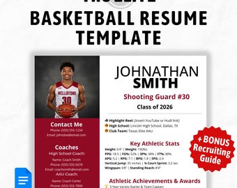 Basketball Recruitment Resume Template for Student Athletes | Google Doc + Recruiting Guide | Player Profile