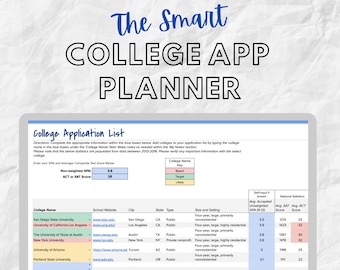 The SMART College Application Planner | Auto-populating college research & organization | Digital College Application Spreadsheet