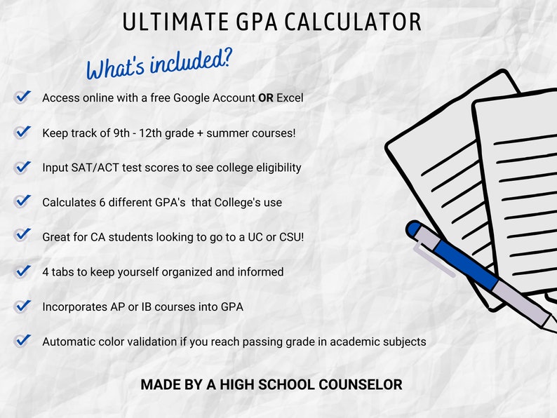 The ULTIMATE High School GPA Calculator Template Downloadable for Excel or Google Sheets Etsy