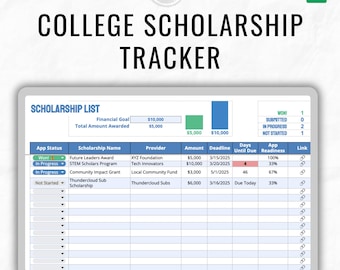 Scholarship Tracker in Google Sheets: College Scholarship Organizer (Digital Download) | University Financial Aid Planner