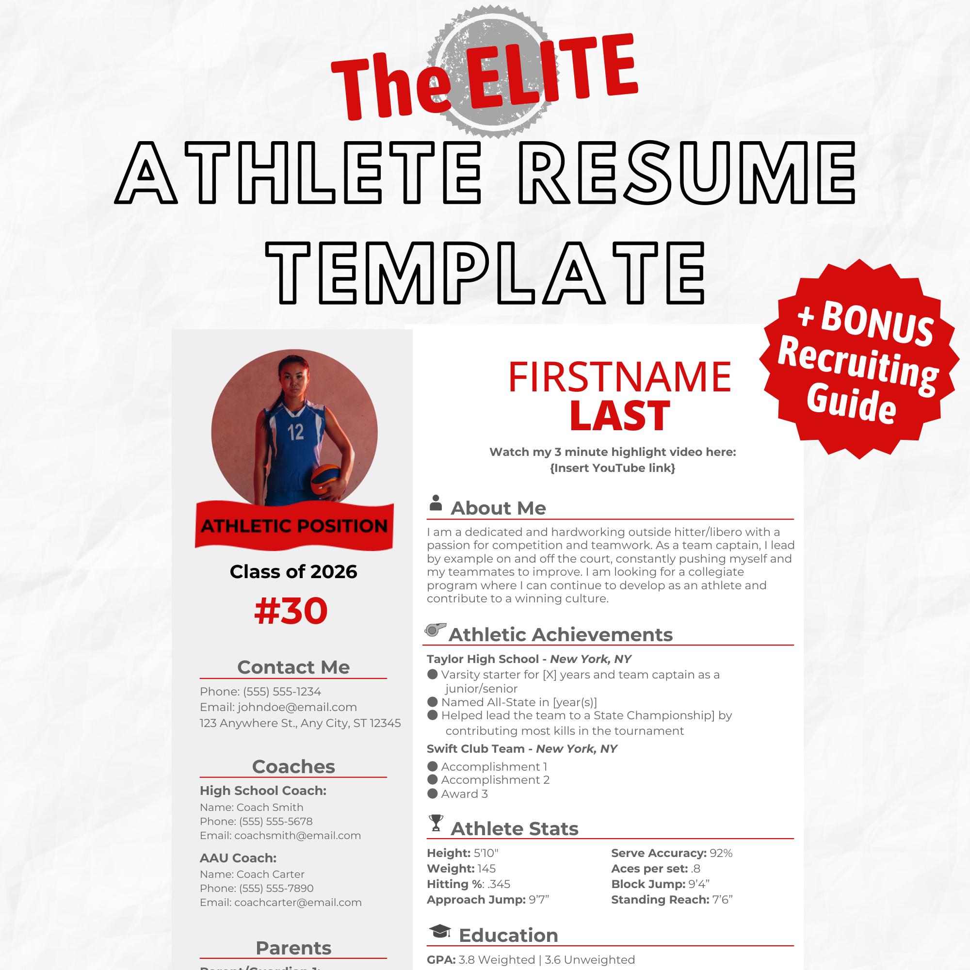 College Recruiting Resume Template for Student Athletes | Google Doc ...