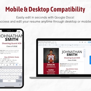 Easily edit your basketball resume in seconds with Google Docs!
Access and edit your resume anytime through desktop or mobile.
