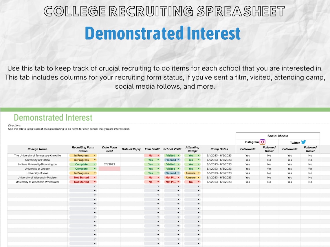 The BEST College Recruiting Spreadsheet for Student Athletes Google ...