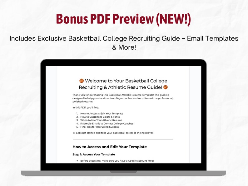 College Sports Resume with Bonus Recruiting Guide. Includes Exclusive Basketball College Recruiting Guide – Email Templates & More!