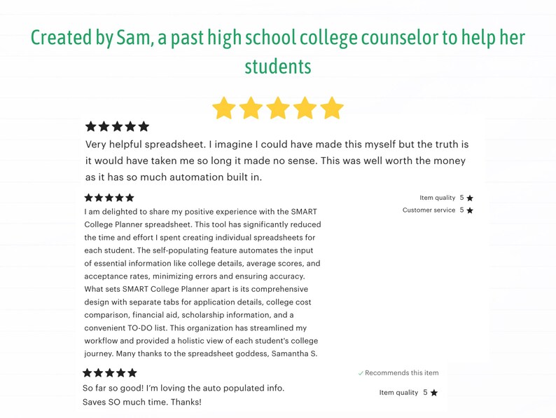 This college scholarship tracker spreadsheet was created by Sam, a past high school college counselor to help her students.