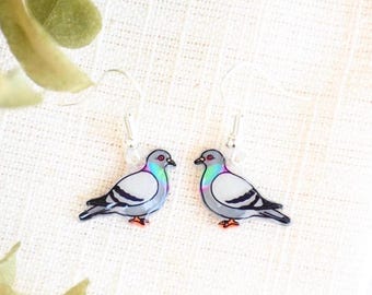 Rock Pigeon Earrings, Handmade Bird Earrings, Cute Pigeon Earrings, Bird Jewelry, Unique, Birdwatcher Gift, City Bird, Nature & Wildlife Art