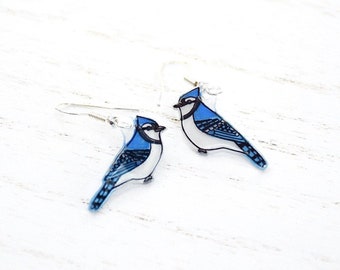 Blue Jay Earrings, Bird Earrings, Dangle & Drop, Handmade Earrings, Bird Jewelry, Blue Jay Art, Handmade Bird Gift, Cute Blue Bird Earrings