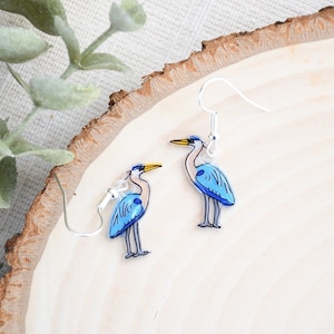 Great Blue Heron Earrings, Bird Earrings, Handmade Earrings, Shore bird Earrings, Water bird, Egret Earrings, Crane, Stork, Beach Earrings