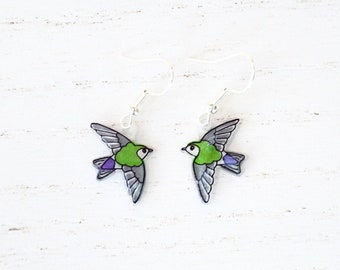 Violet-green Swallow Earrings, Bird Earrings, Dangle & Drop, Handmade Jewelry, Bird Jewelry, Handmade Earrings, Swallow Earrings, Cute Bird