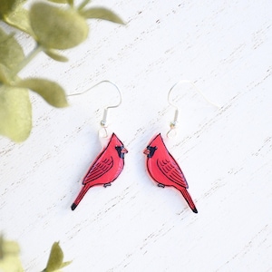 Cardinal Earrings, Dangle & Drop Earrings, Bird Earrings, Cute Earrings, Unique, Handmade Earrings, Bird Jewelry, Bird Gift, Animal Earrings