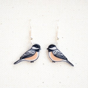 Chickadee Earrings, Bird Earrings, Cute Animal Earrings, Unique Earrings, Bird Jewelry, Handmade Earrings, Handmade Bird Gift, Backyard Bird